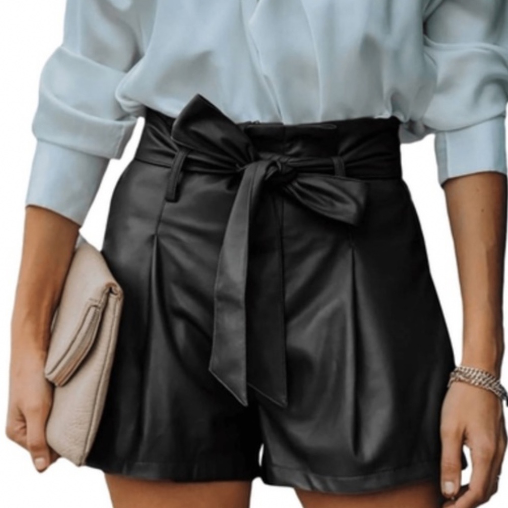 Zara faux leather belted shorts